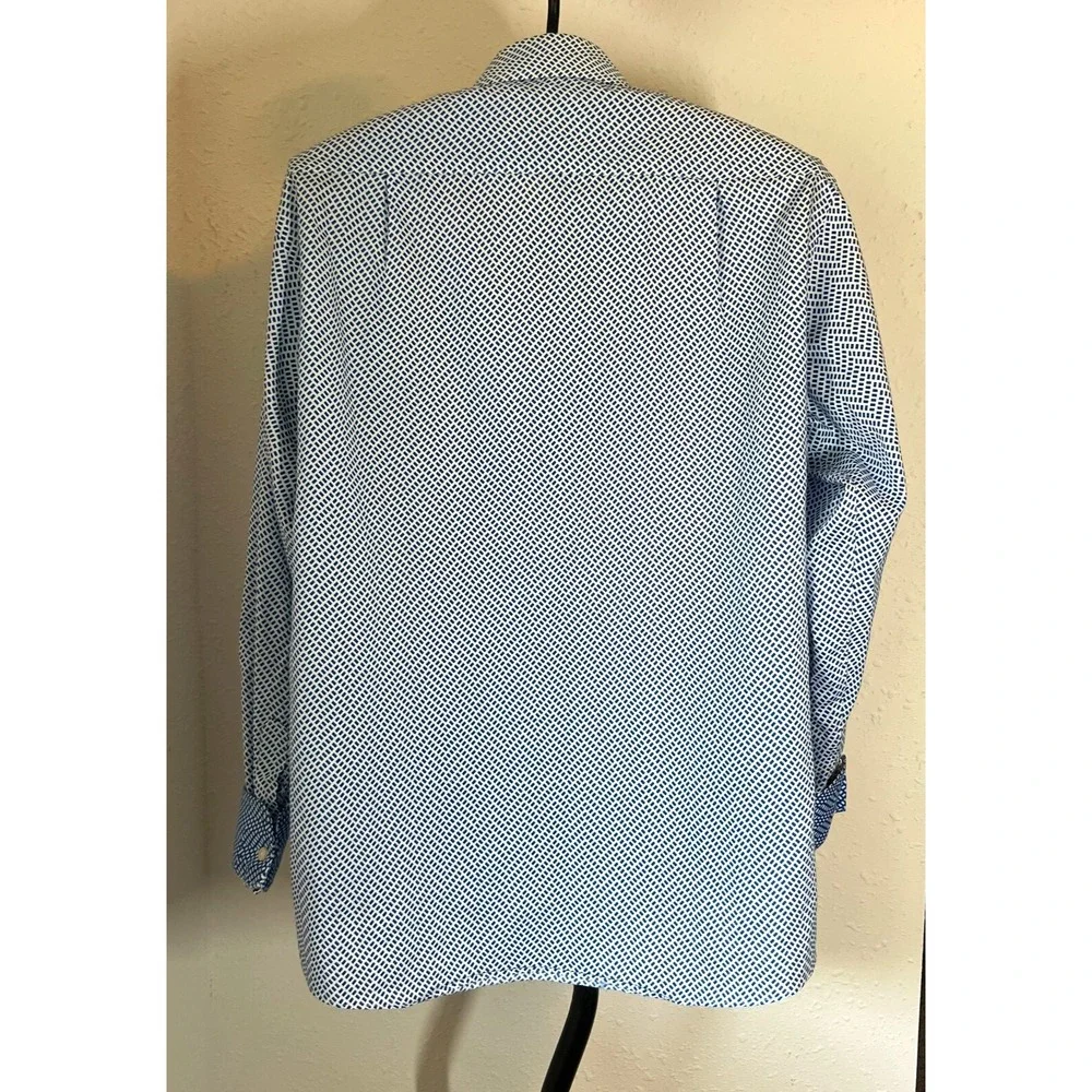 Sean John Long Sleeve Blue White French‎ Cuff Button Down Men's Size 16 - 34/35